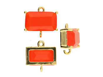 Kryształ w oprawie / łącznik / 8x13mm / miedź / złoty, czerwony / 1szt