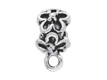 Krawatka w kwiaty / 6.5x12.5x9mm / srebrny / otwór 5mm / uchwyt 1.5mm / 2szt