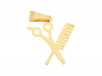 Nożyczki i grzebień / zawieszka / stal chirurgiczna / 16x14mm / złoty / 1 szt