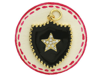 Herb gwiazdka / zawieszka / mosiądz pozłacany, cyrkonie / 23x18mm / złoty, czarny / 1 szt