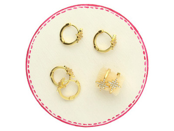 Bigle ozdobne / róża wiatrów / 13x9mm / mosiądz pozłacany 18K, cyrkonia / złoty / 1 para