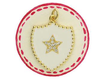 Herb gwiazdka / zawieszka / mosiądz pozłacany, cyrkonie / 23x18mm / złoty, biały / 1 szt