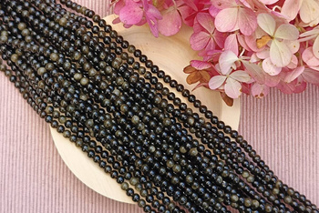 Obsydian srebrny / kula / 4mm / sznur / 87szt