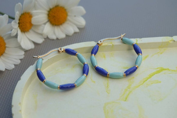 Kolczyki koła emaliowane / stal chirurgiczna / 30mm / złoty-niebieski-fioletowy/ 2szt