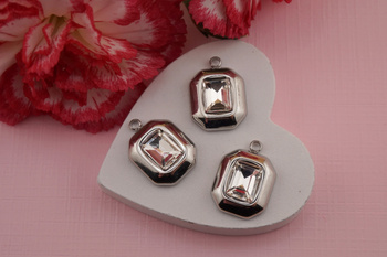 Zawieszka prostokąt z cyrkonią / 13x15mm / srebrny / 1szt