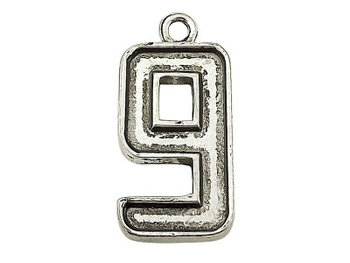 Zawieszka ozdobna, cyfra 9 / kolor srebrny / 29x14x3mm / wielkość otworu 2mm / 2szt