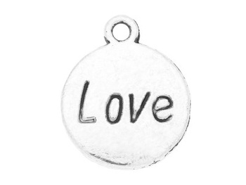 Love / zawieszka charms / 18x15x2.5mm / kolor srebrny / 4szt