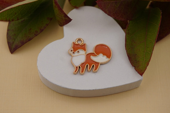 Lis / zawieszka emaliowana / 19x20mm / metal / złoty / 1szt