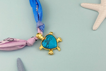 Żółw / zawieszka z turkusem / 17x14mm / metal / 1szt