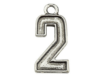 Zawieszka ozdobna, cyfra 2 / kolor srebrny / 29x13x3mm / wielkość otworu 2mm / 2szt