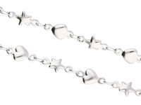 Łańcuszek z sercami i rozgwiazdą / 5mm / stal chirurgiczna / srebrny / 1m