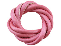 Rzemień ekologiczny, szyty, metaliczny, przecierany / kolor różowy / wymiary 5x7mm / 1m