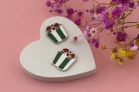 Prezent zielony / zawieszka emaliowana / stal chirurgiczna / 12x14mm / srebrny / 1szt