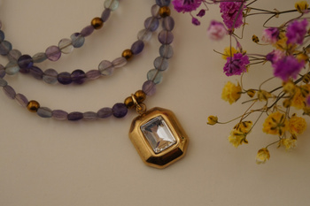 Zawieszka prostokąt z cyrkonią / 13x15mm / złoty / 1szt