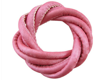 Rzemień ekologiczny, szyty, metaliczny, przecierany / kolor różowy / wymiary 5x7mm / 1m