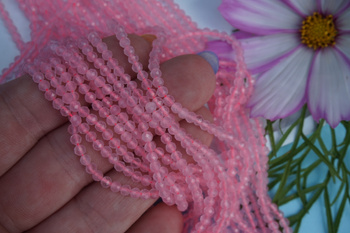 Kocie oko / kula fasetowana / 3mm / różowy / ok 120 szt / 1 sznur