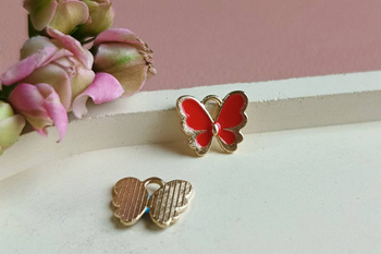 Motyl SweetCharm™ / zawieszka charms / 10x12mm / kolor złoto-czerwony/ 1 szt