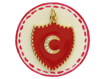 Herb księżyc / zawieszka / mosiądz pozłacany, cyrkonie / 23x18mm / złoty, czerwony / 1 szt