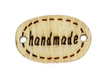 Etykietka HANDMADE / drewniana / 18x11x3mm / kremowy / 10szt