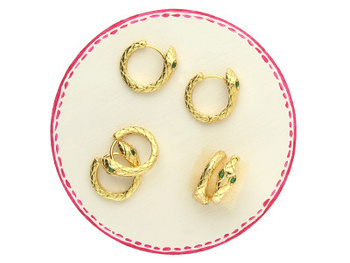 Bigle ozdobne / wąż / 16x6mm / mosiądz pozłacany 18K, cyrkonia / złoty / 1 para