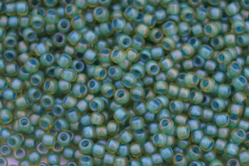 TOHO™ / Round / 11/0 / Inside-Color Frosted / Lime Green/Opaque Green-Lined / 10g / ~1100szt