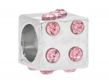 Kostka Glamm™ / przekładka / 14 cyrkonii / 7.5x8.5x8.5mm / srebrny, Rose / otwór 5mm / 2szt