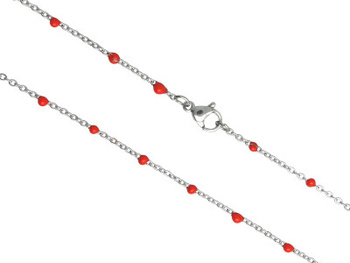 Łańcuszek z koralikami / stal chirurgiczna / 2x1mm, dł 46cm / czerwony, srebrny / 1szt