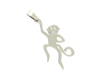 Małpka / zawieszka z krawatką / 39x26mm / stal chirurgiczna / srebrny / 1szt