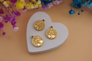 Moneta z drzewkiem / zawieszka ze stali chirurgicznej / 14x5x12mm / złoty / 1szt