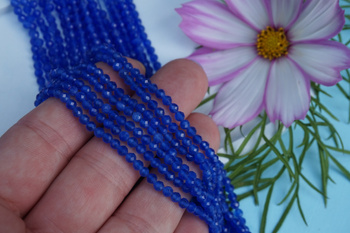 Kocie oko / kula fasetowana / 3mm / niebieski / ok 120 szt / 1 sznur