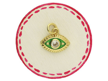 Oko z cyrkonią / zawieszka / mosiądz pozłacany / 9x12mm / złoty, zielony / 1 szt