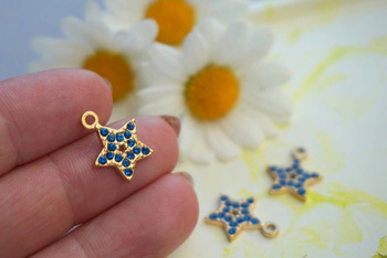 Gwiazdka z cyrkoniami / zawieszka / stal chirurgiczna / 16x13mm / złoty-niebieski / 1szt