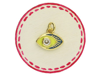 Oko z cyrkonią / zawieszka / mosiądz pozłacany / 9x12mm / złoty, zielony neon / 1 szt