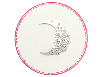 Księżyc z różą / zawieszka / 36x33mm / stal chirurgiczna / otwór 1.5mm / srebrny / 1szt