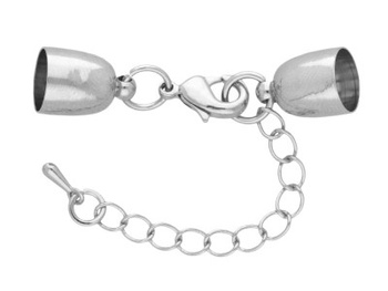 Końcówki z karabińczykiem i łańcuszkiem 5cm / miedź / 45x8x8mm / kolor srebrny / ot. 7mm / 2szt