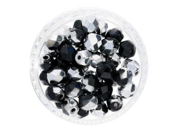 Firepolish™ / 4mm / Silver 1/2 Coat / Jet / 40szt