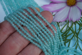 Kocie oko / kula fasetowana / 3mm / turkusowy / ok 120 szt / 1 sznur