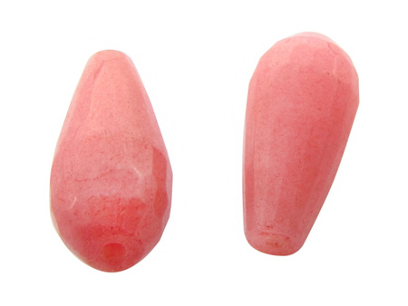Agat 22x10mm, kropla fasetowana / kolor pastelowy różowy / otwór 1.5mm / 2szt