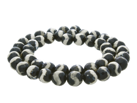 Agat Tybetański / kula fasetowana / 8mm / czarno-beżowy / 46szt