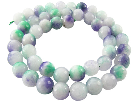 Agat barwiony, kula fasetowana 12mm / wrzosowy, zielony / otwór 1.2mm / 32szt / 1 sznur