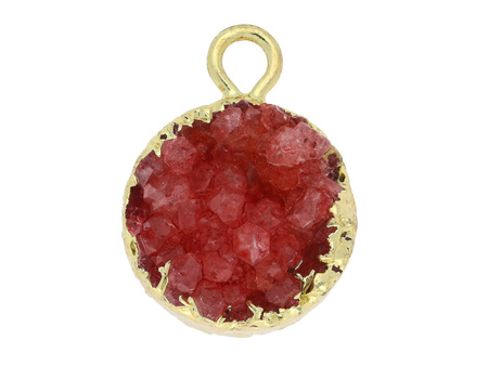 Agat druzy / w okuciu / zawieszka / dysk / 19x16x8mm / czerwony / 1szt