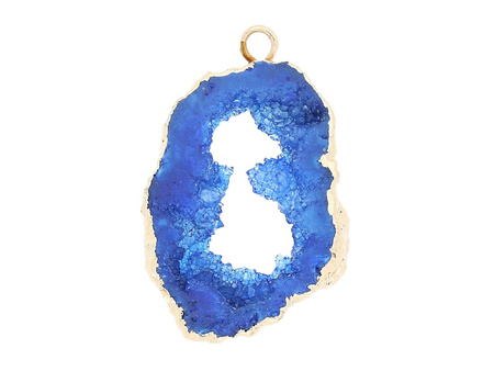 Agat druzy / w okuciu / zawieszka / plaster nieregularny / 38x25x8mm / niebieski / 1szt