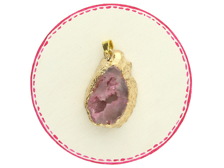 Agat druzy / zawieszka w okuciu / plaster nieregularny / 36x23x10mm / różowy / 1szt