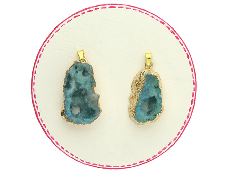 Agat druzy / zawieszka w okuciu / plaster nieregularny / 40x23x9mm / niebieski / 1szt