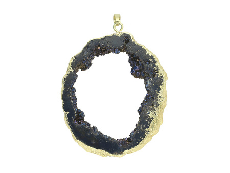 Agat druzy / zawieszka / w okuciu / plaster nieregularny / 62x54x11mm / granatowy / 1szt