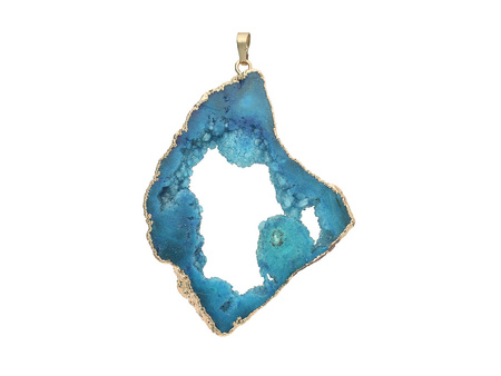 Agat druzy / zawieszka / w okuciu / plaster nieregularny / 72x55x9mm / ciemny niebieski / 1szt