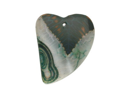 Agat smoczy / zawieszka / serce asymetryczne / 41x34x6mm / zielono-biały / 1szt
