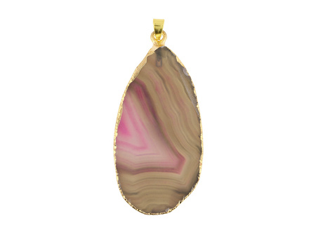 Agat / zawieszka / w okuciu / 56x27x6mm / szary, różowy, złoty / 1szt