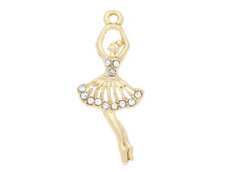 Baletnica Glamm™ / zawieszka charms / 12 crykonii / 32x14x2.5 / KC Gold, Crystal / 2szt