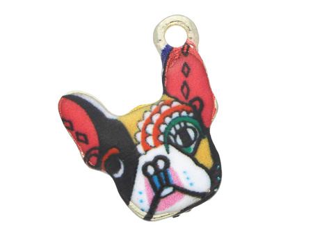 Buldog SweetCharm™ / zawieszka charms / 19x15x3mm / KC Gold, różowy, biały / 2szt